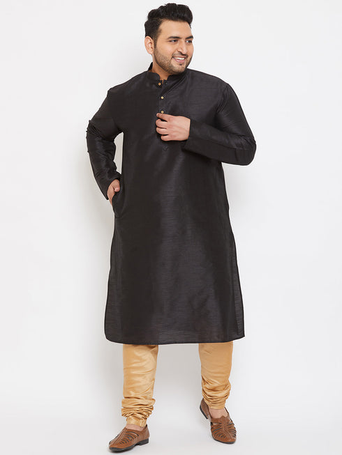 Vastramay Men's Plus Size Black Silk Blend Kurta Pyjama Set